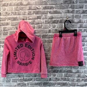 Girl's Barbie Pink Washed Hoodie and Skirt Set